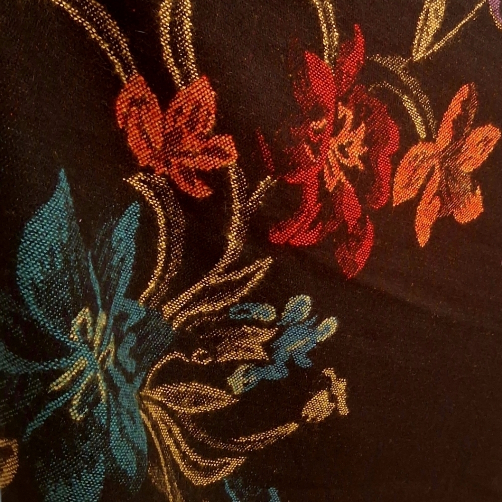 Black Shawl Wrap with Vibrant Colorful Floral | Multicolor Woven Fabric - Picture 13 of 16